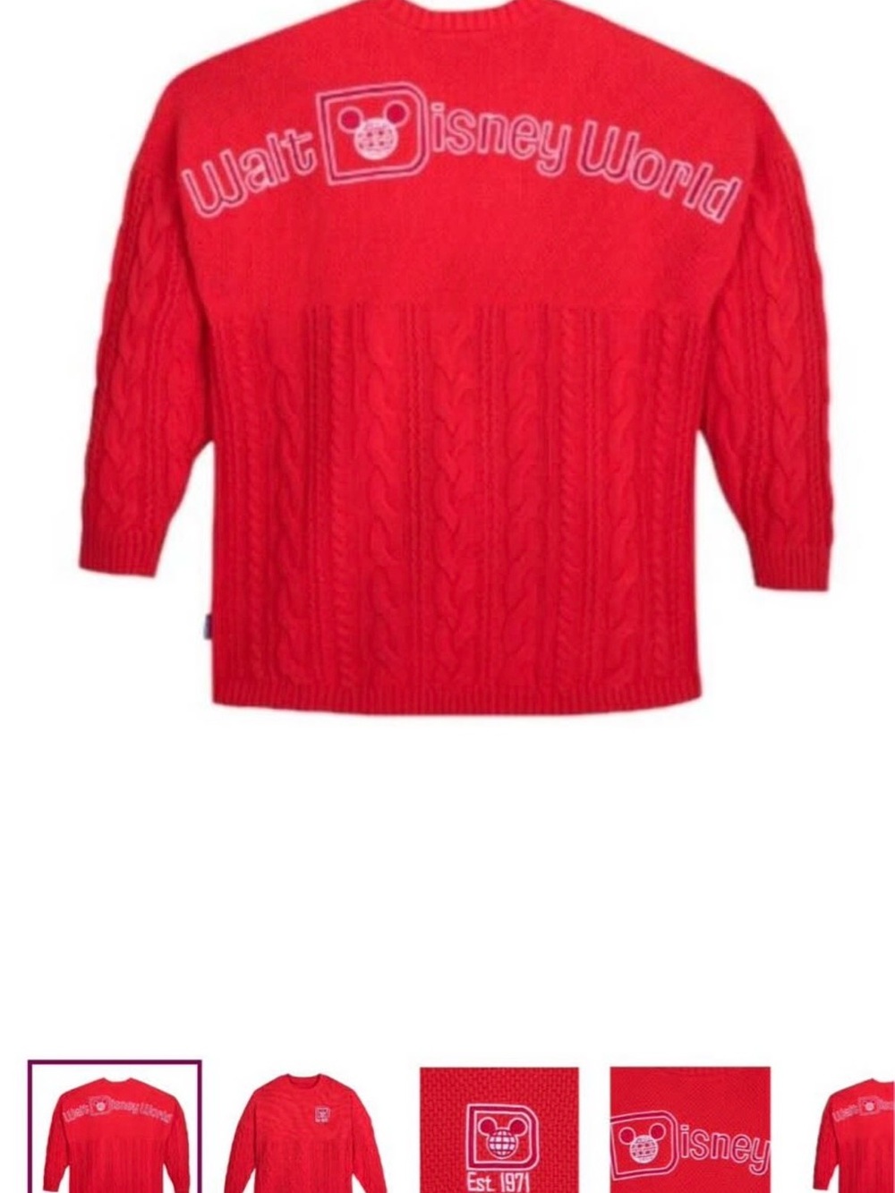Disney Red Cable-Knit Crewneck Sweater - Walt Disney World Embroidered